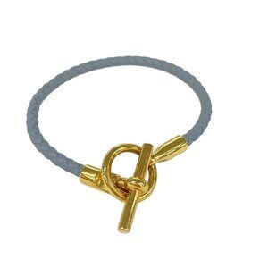 HERMES Glenan - Light Blue Gold Leather Hardware None Bracelet